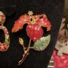 Jose Barrera Hibiscus Enamel & Crystal Flower Brooch and Earrings Set